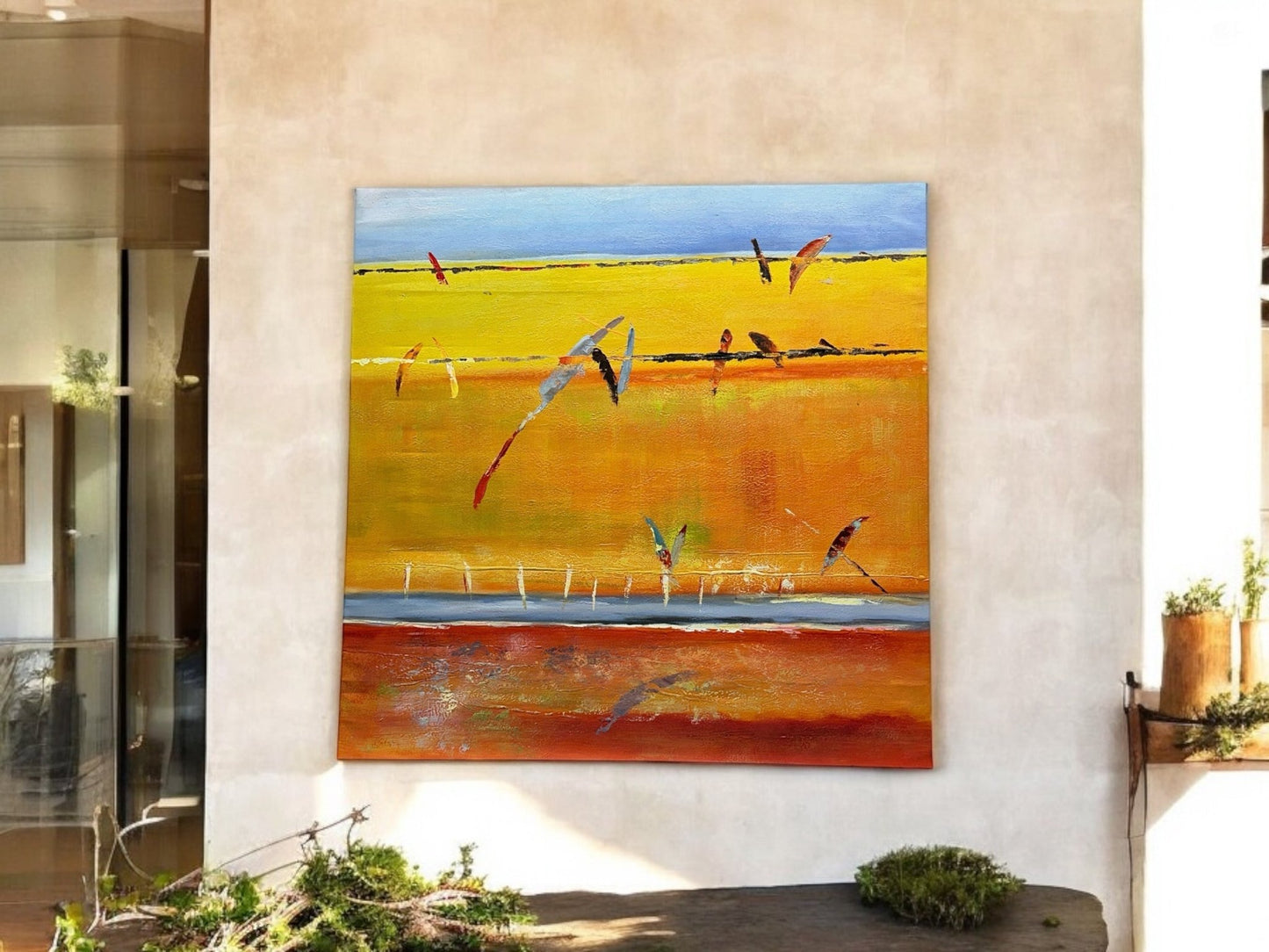 Birds on Wire - Abstract Oil - 1285 - The Artful