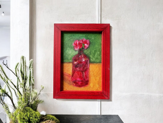 Red Vase and Petals - Oil on Board - #1214