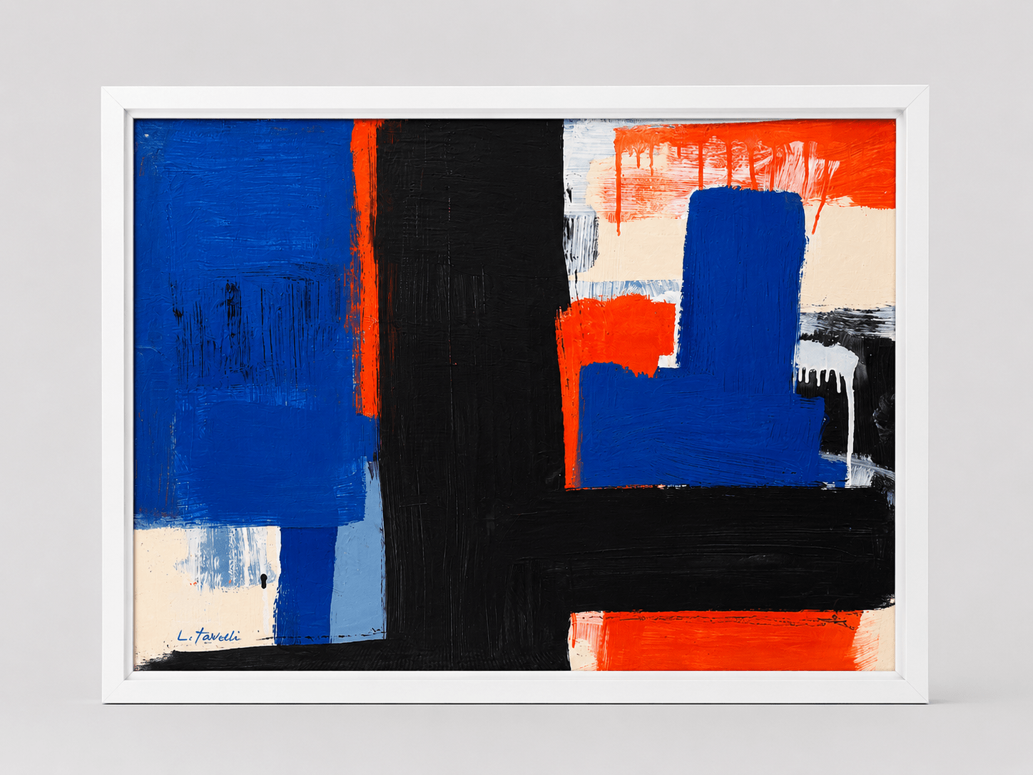 Original mixed media artwork on paper by Tavelli, professionally float mounted in a white frame. Art Number 2472 - The Artful