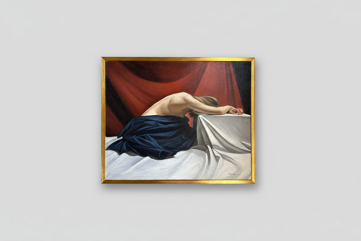 An original oil on canvas painting titled 'Woman' by J.R.