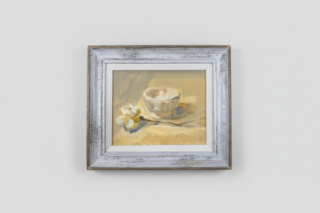 White bowl & Flower - Oil on Board - 1437 - The Artful